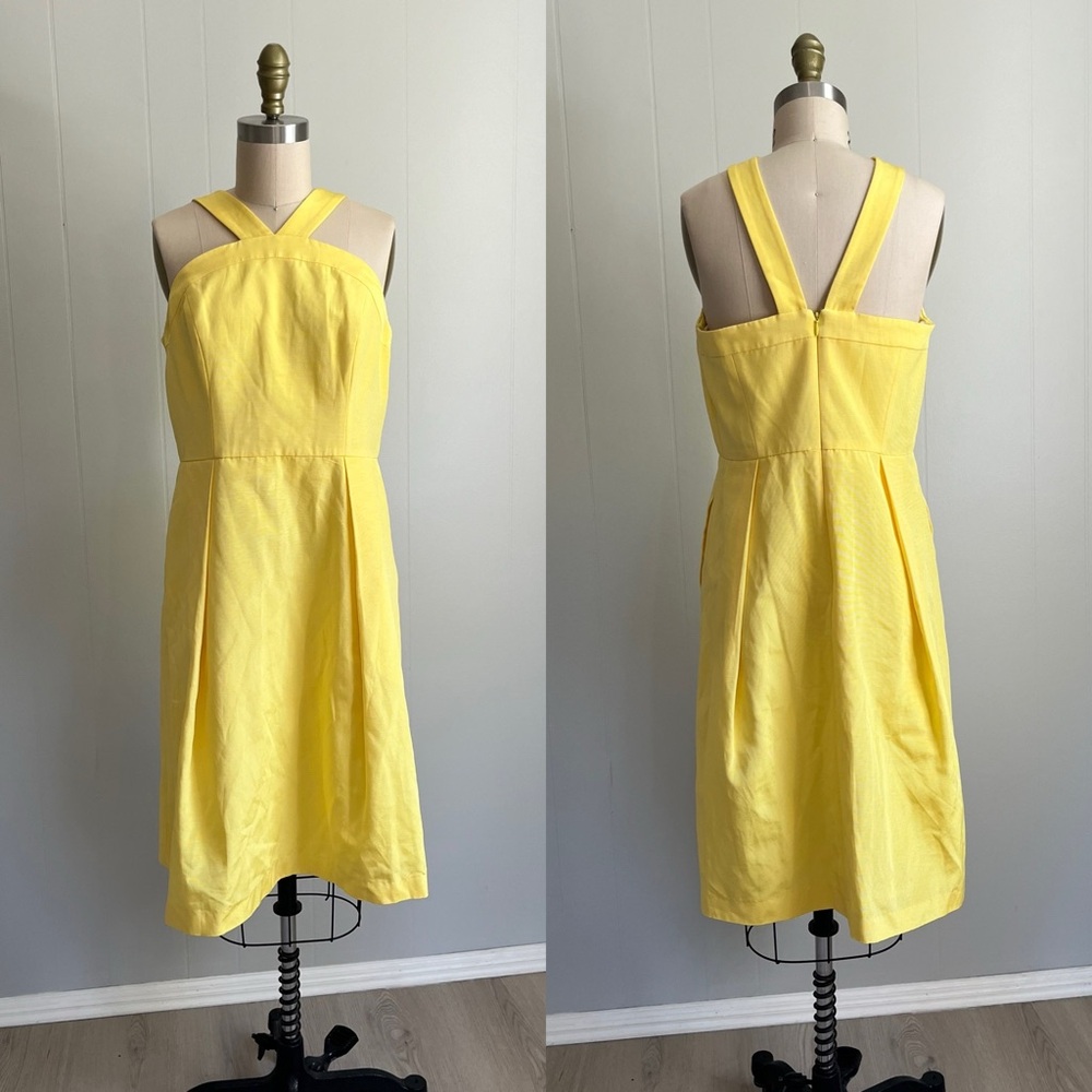 Shoshanna Yellow X Strap Cocktail Dress 8 Lined Pockets Formal Bridesmaid Prom